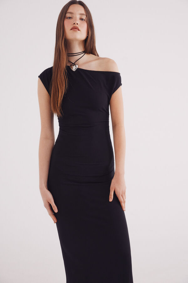 Springfield Vestido midi escote asim&eacute;trico negro