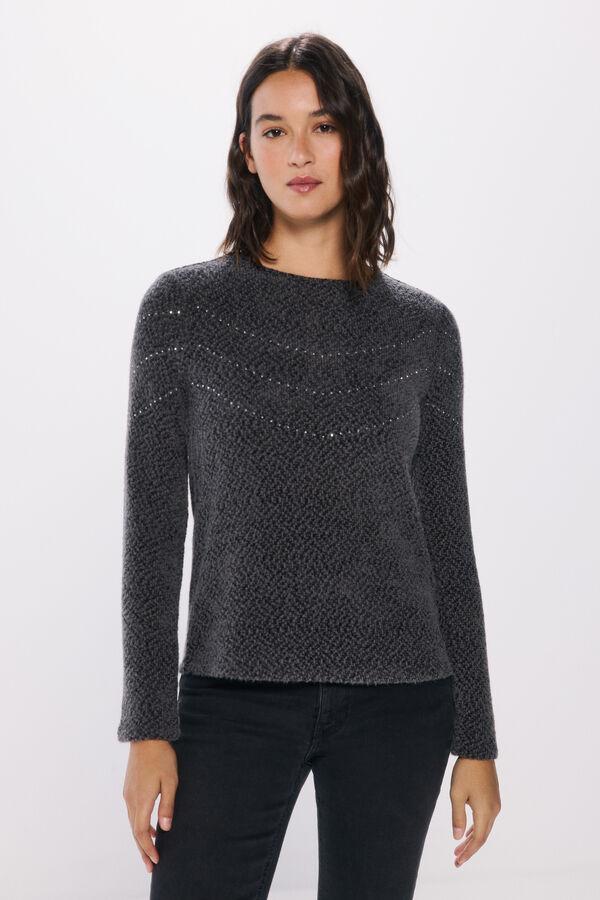 Springfield Camiseta Chenille com cristais chevron  cinzento