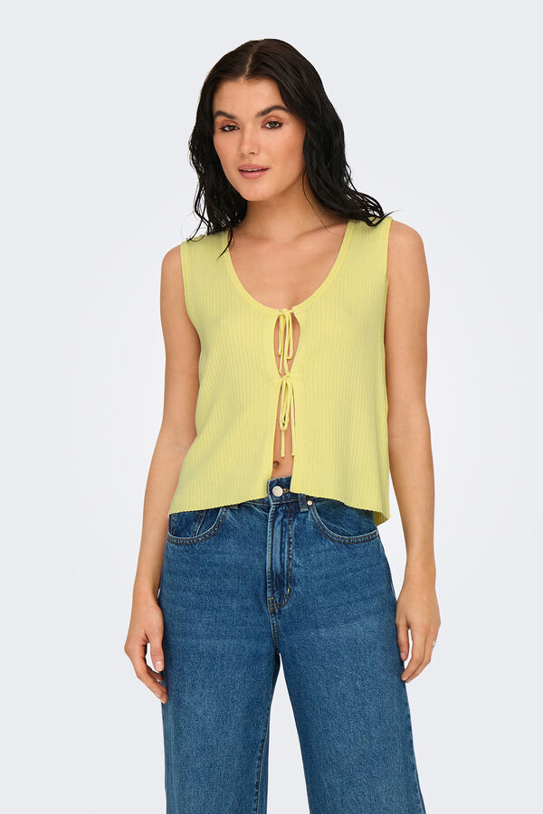 JDY malha de Colete com laços estampado