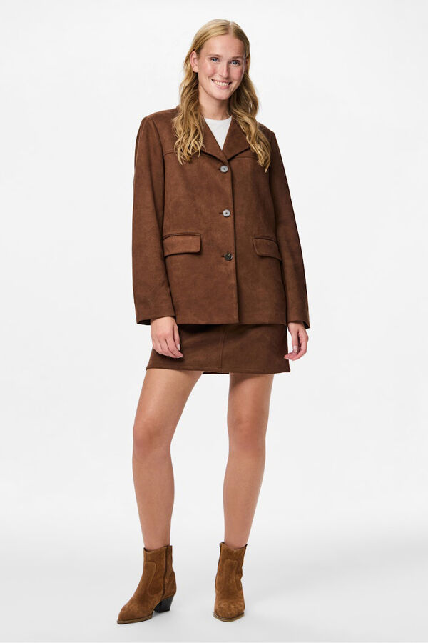 Pieces Blazer de camur&ccedil;a castanho
