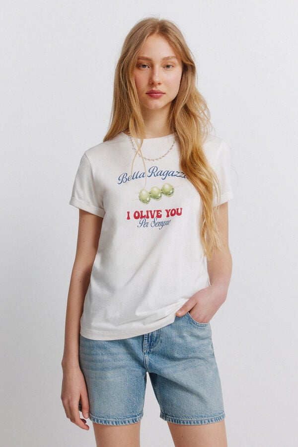 Springfield T-shirt de manga curta com desenho bege