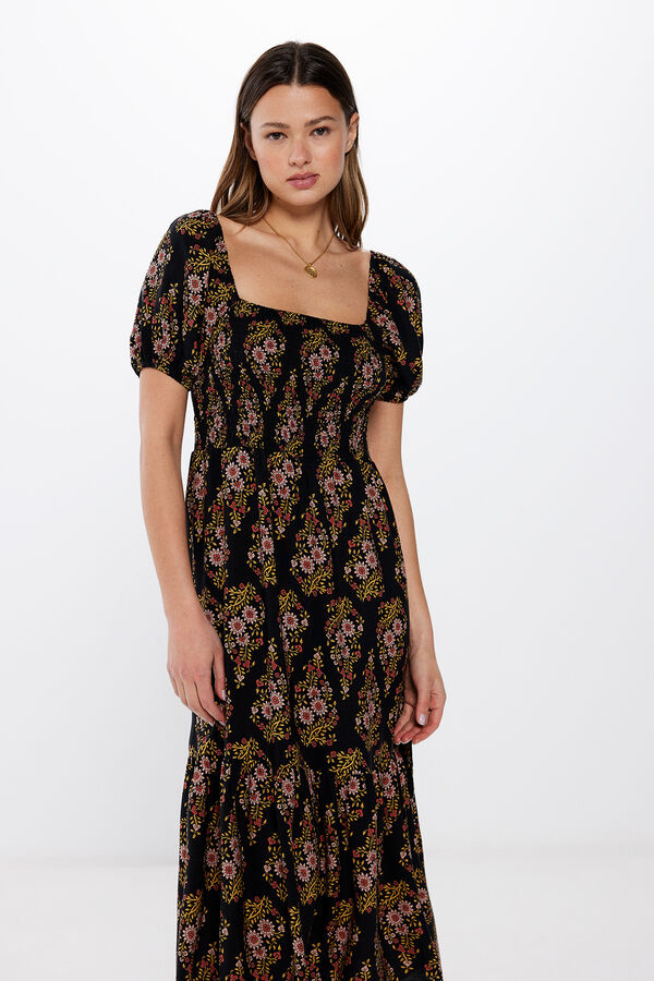 Springfield Vestido Midi Manga Abullonada amarillo