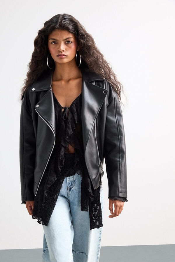 DeFacto Cazadora oversize efecto piel negro