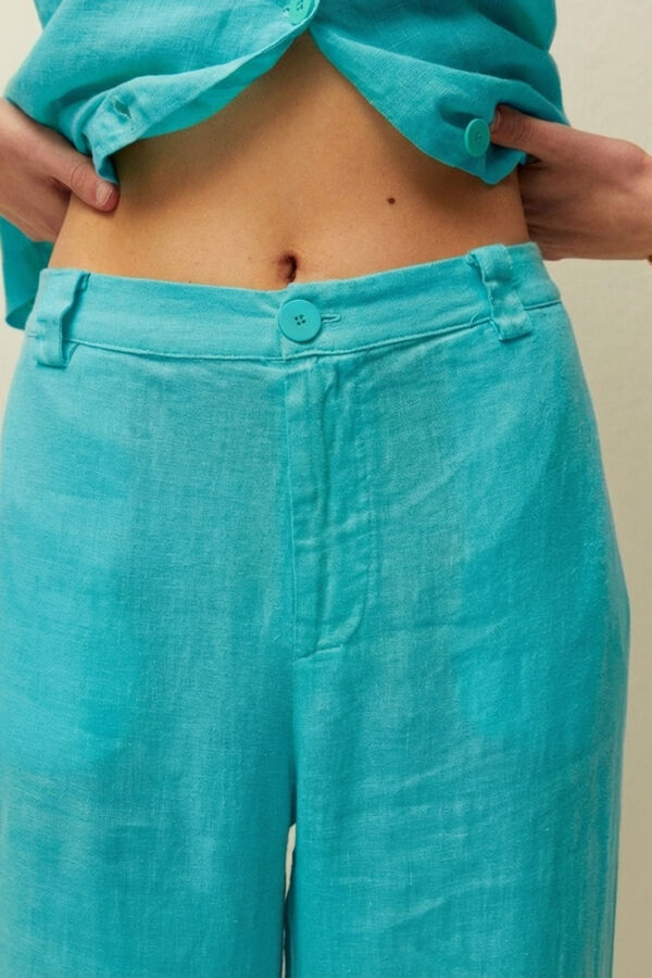 Systemaction Cal&ccedil;a de linho turquesa