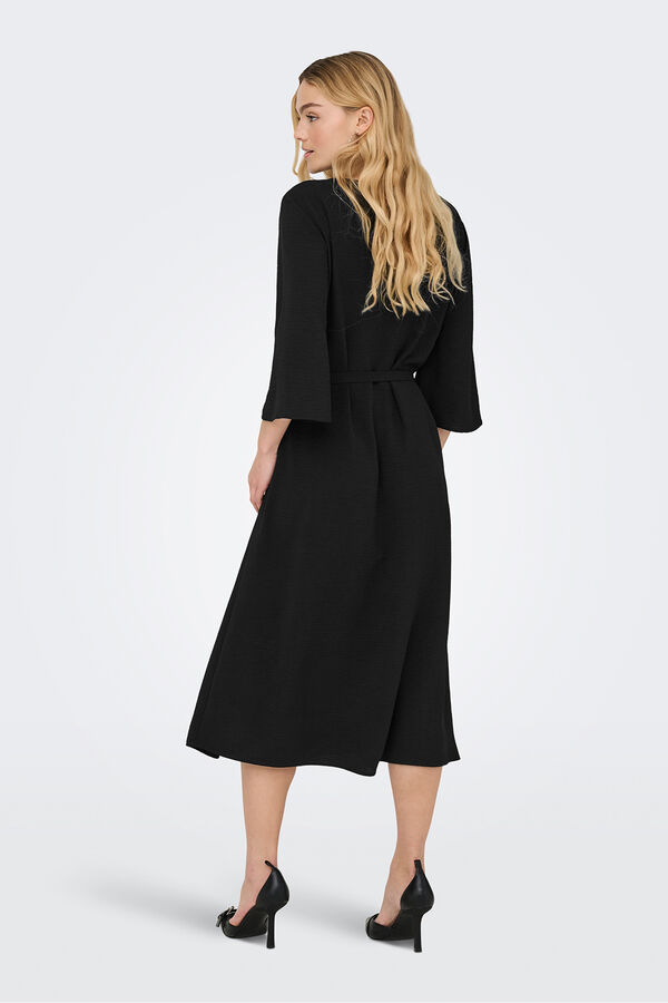 JDY Vestido midi manga 3/4 preto