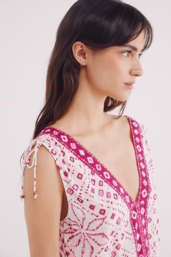 Springfield Vestido midi estampado com barra central cru