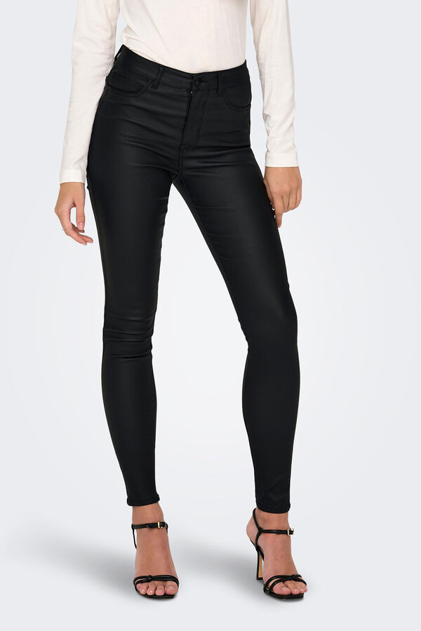 JDY Pantal&oacute;n skinny encerado tiro alto negro