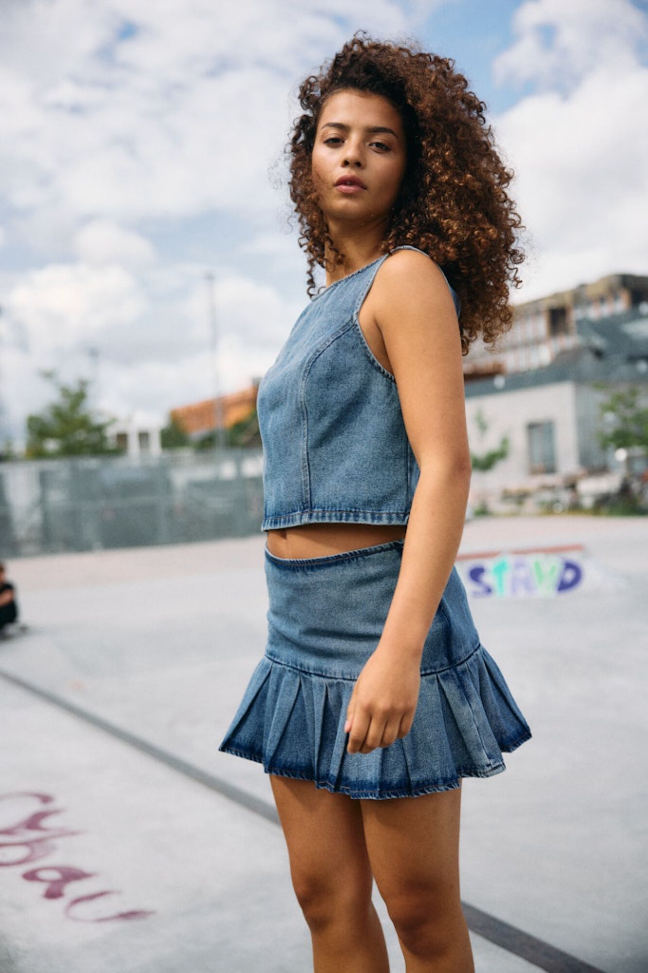 Noisy May Saia jeans curta com folho
