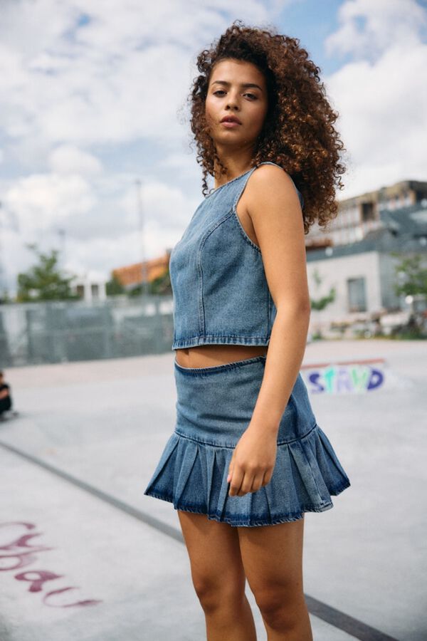 Noisy May Saia jeans curta com folho azul