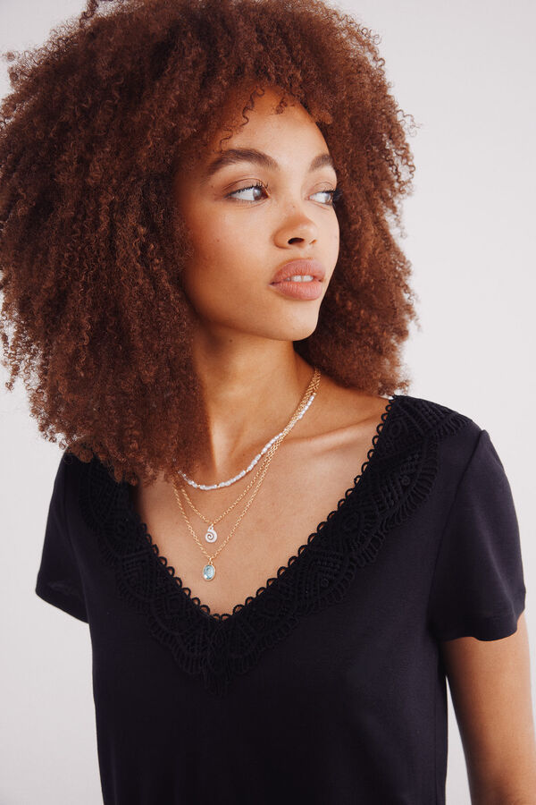 Springfield T-shirt decote crochet preto