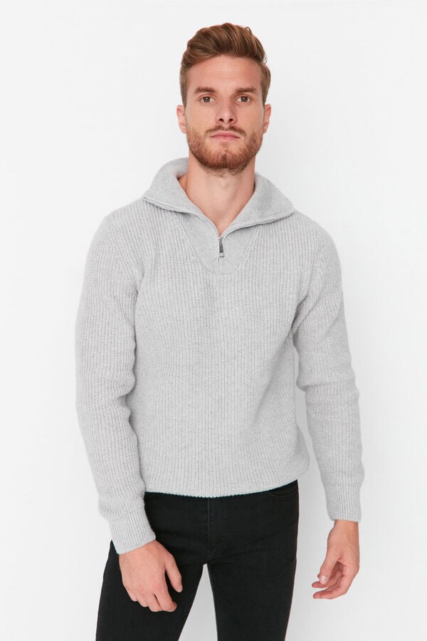 Trendyol Su&eacute;ter estruturado com gola trucker cinzento