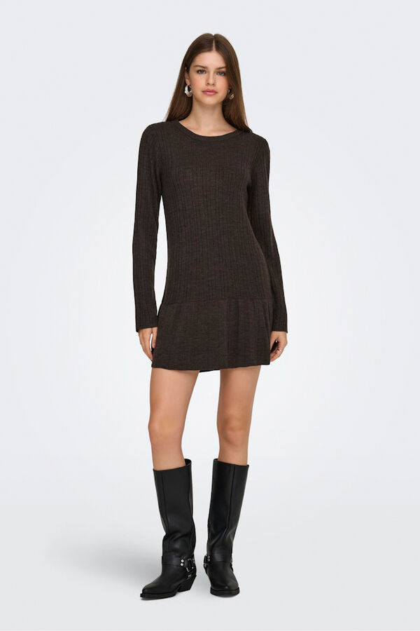 Only Vestido curto com folho castanho