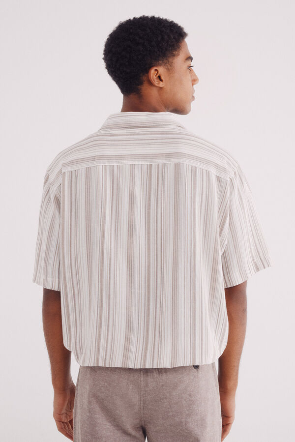 Springfield Camisa de linho viscose multi listrada de manga curta azul