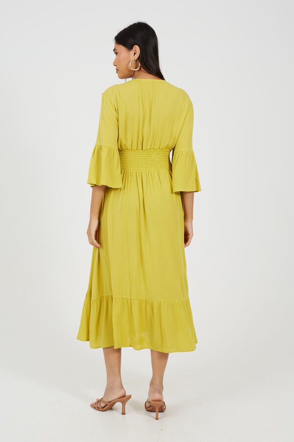 Brave Soul Vestido largo con detalle fruncido amarillo