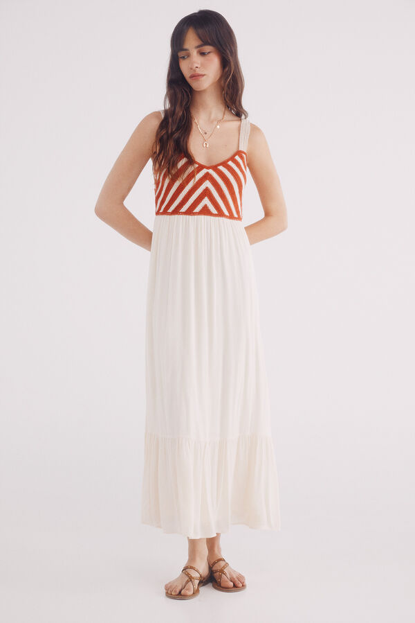 Springfield Vestido midi combinado crochet estampado