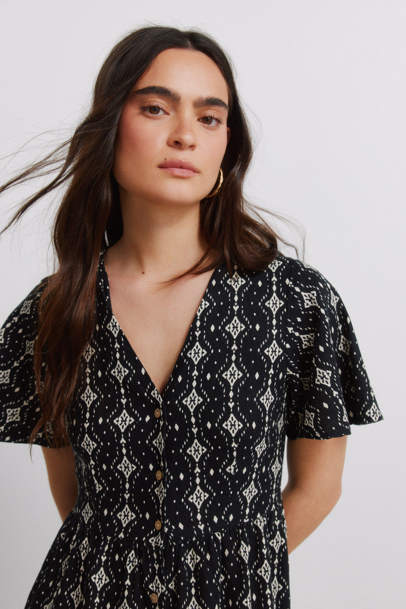 Springfield Vestido midi camisero estampado lino