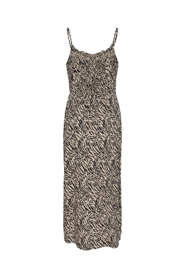 Pieces Vestido midi de tirantes estampado animal print beige