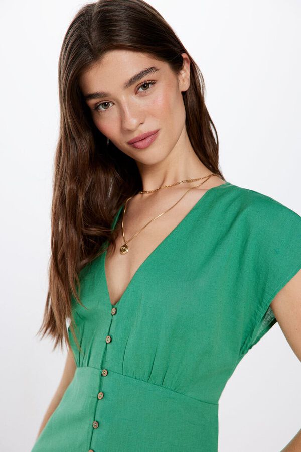 Springfield Vestido Midi Bot&otilde;es Linho bege