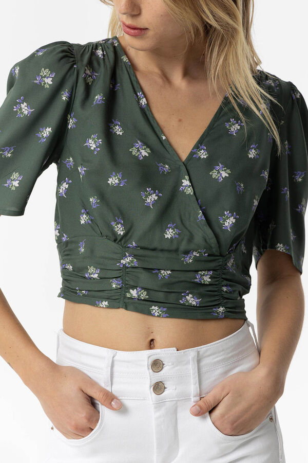 Tiffosi Top Cropped Estampado Floral verde
