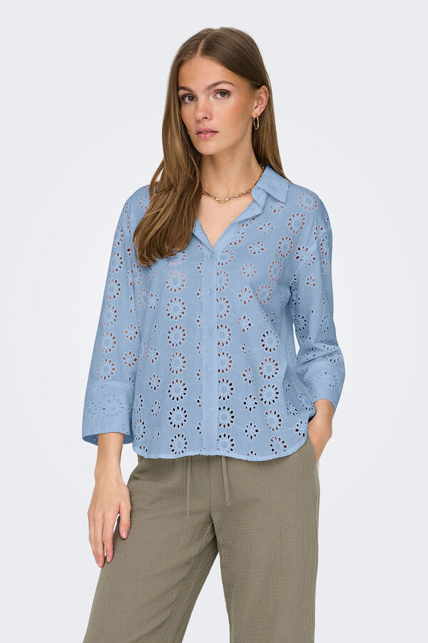 JDY Camisa larga bordada azul