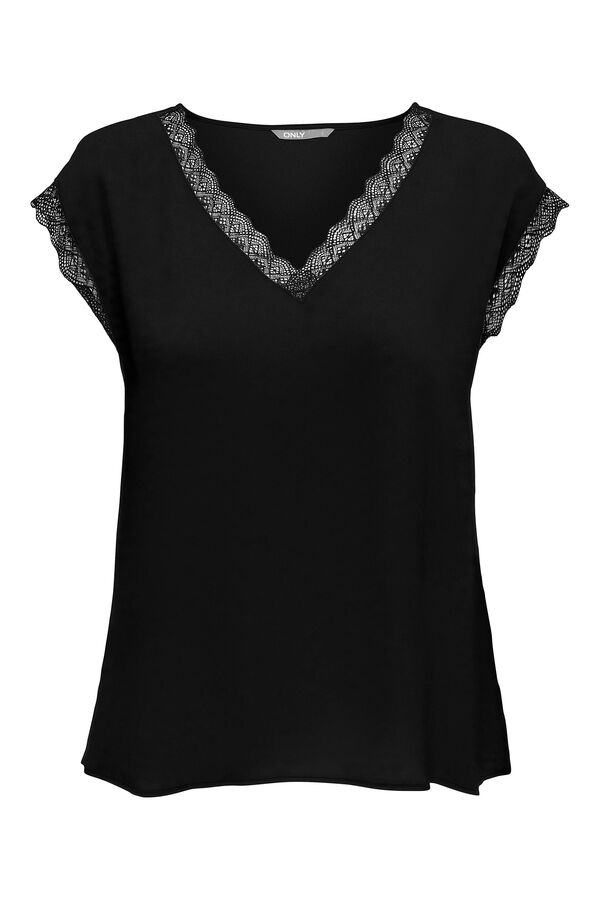 Only Blusa manga corta encaje negro