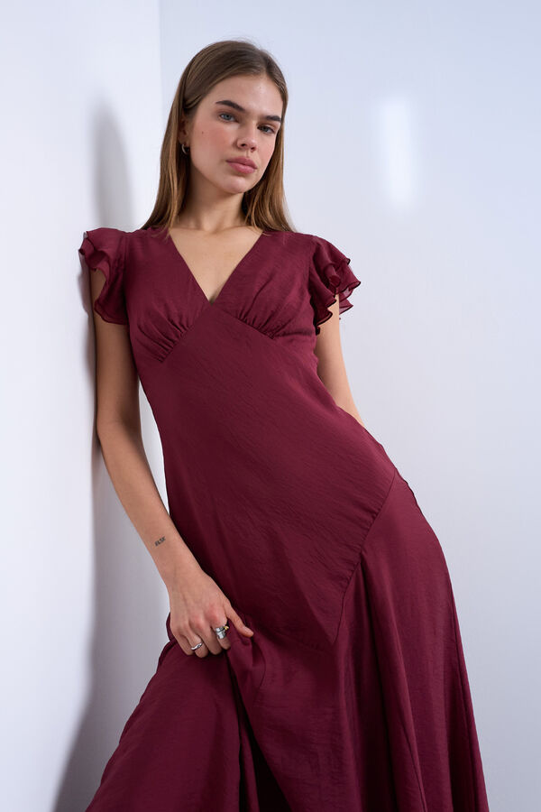 Topshop Vestido comprido gola em bico vermelho