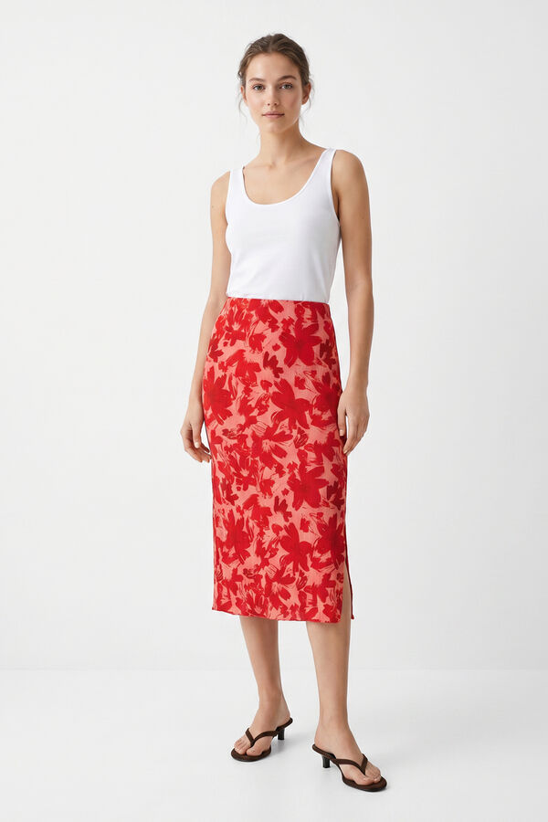 Pieces Falda midi estampada rojo