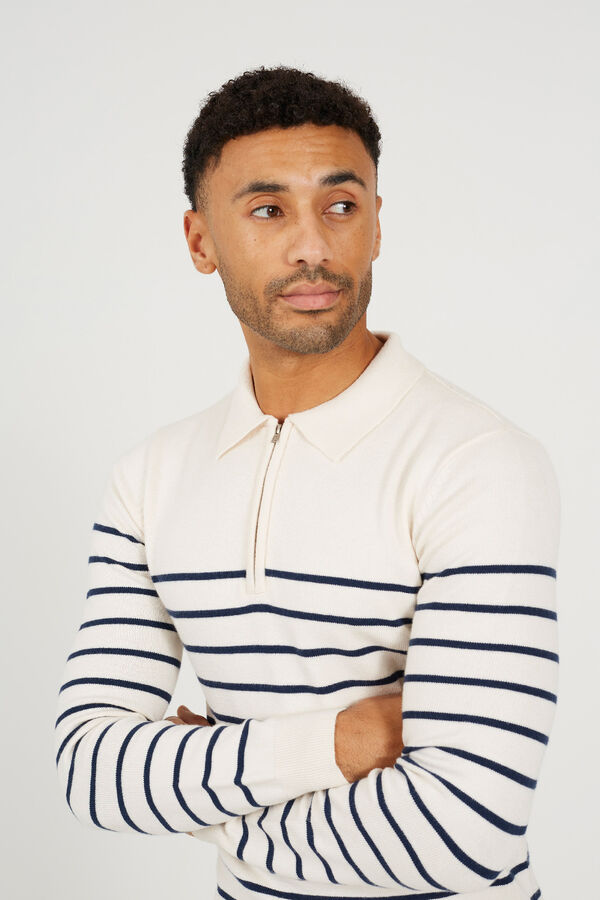 Brave Soul Camisa polo de malha riscas bege