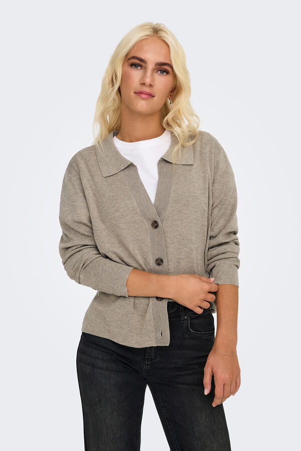 JDY Cardigan de manga larga y cuello polo nude