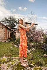 Springfield Vestido Midi Tirantes Cruce Espalda con Lino rojo