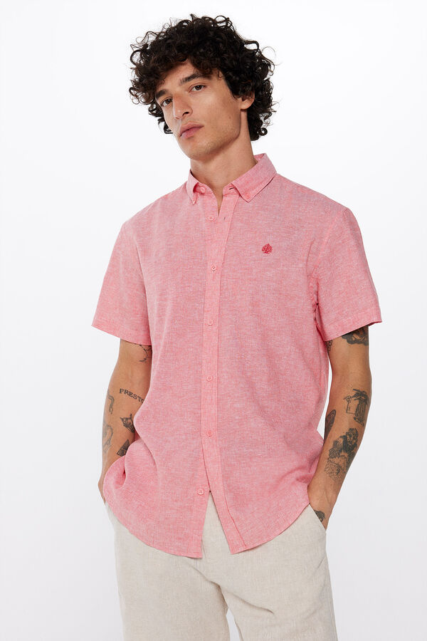 Springfield Camisa de manga curta em linho estampado