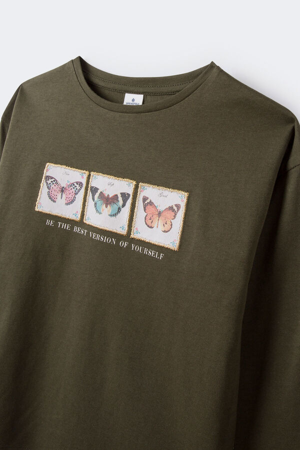 Springfield Camiseta mariposas niña kaki oscuro