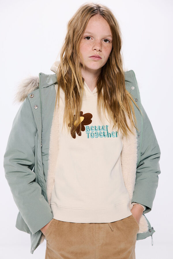 Springfield Kids Parka de pele com capuz de menina verde