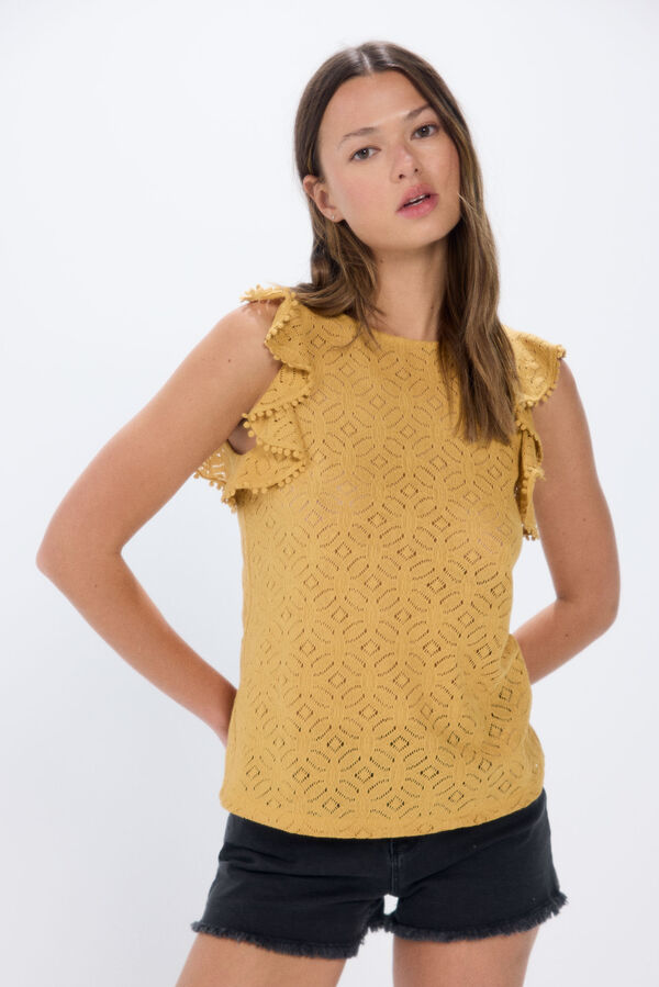 Springfield Camiseta estructura crochet volantes amarillo