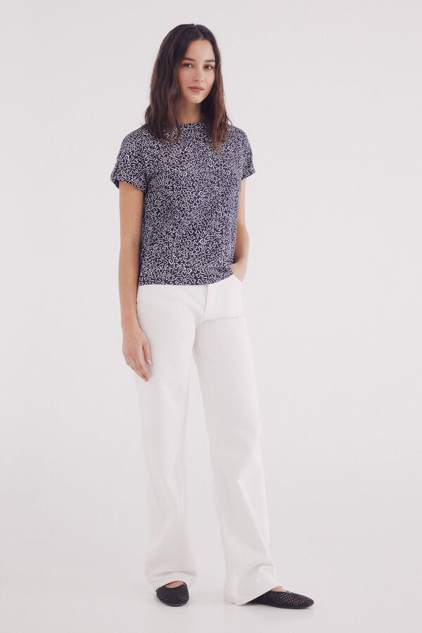 Springfield Camiseta manga vuelta trabilla estampada azul