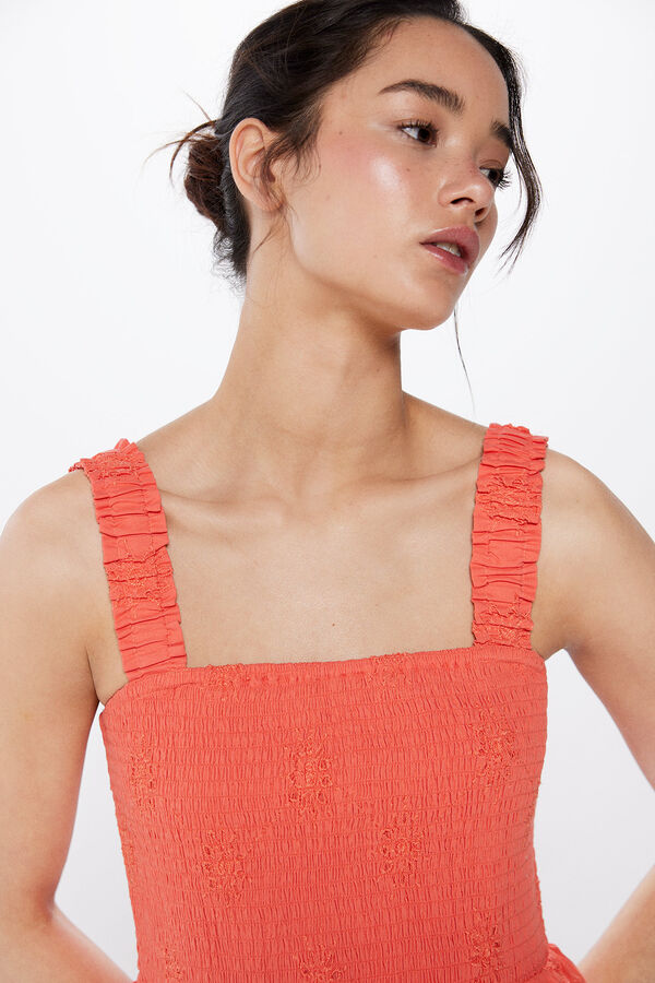 Springfield Vestido Midi Bordados Shiffly naranja