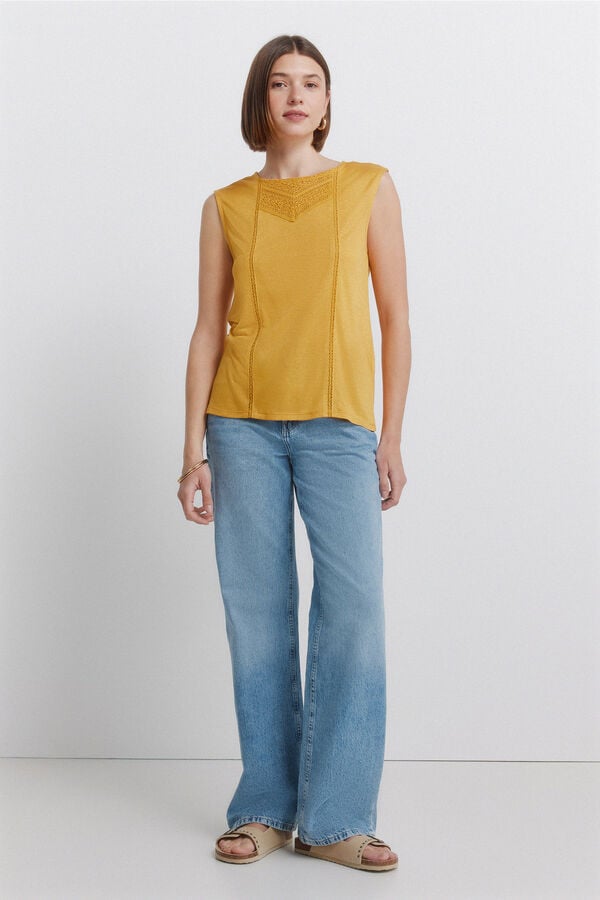 Springfield Camiseta sin mangas crochet amarillo