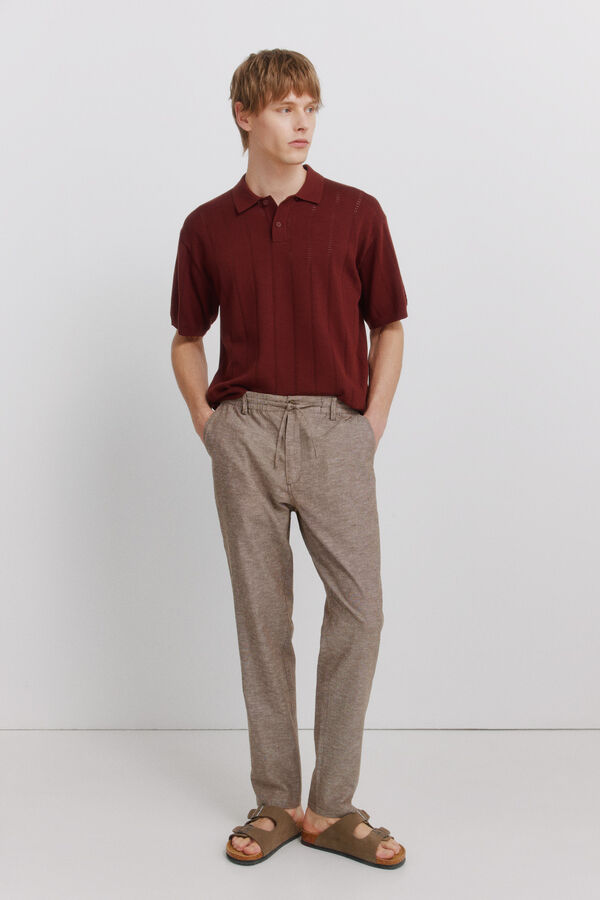 Springfield Pantal&oacute;n chino lino comfort fit marr&oacute;n