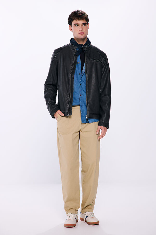 Springfield Jaqueta motard com efeito pele lavado cru