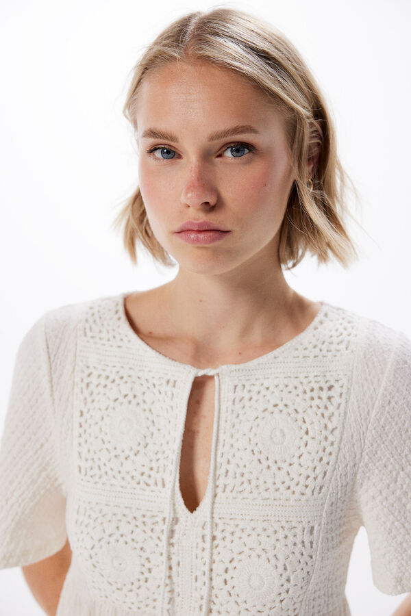 Springfield Vestido corto pieza crochet blanco