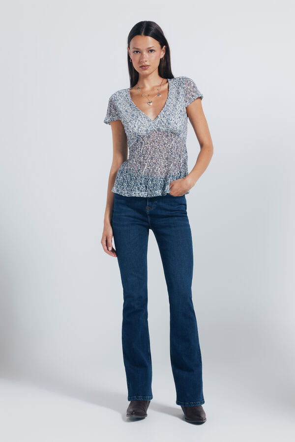 Springfield Top florecitas azules marr&oacute;n