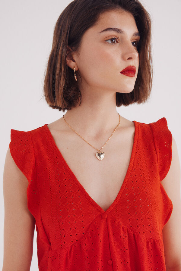 Springfield Camiseta com babados e bordado su&iacute;&ccedil;o vermelho