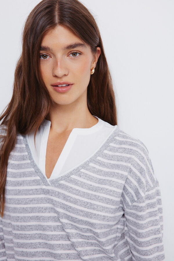 Springfield Camiseta cuello combinado gris