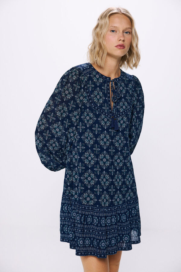 Springfield Vestido corto t&uacute;nica estampado azul