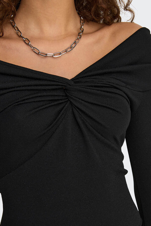 Only Camiseta cuello barco con brillantes negro
