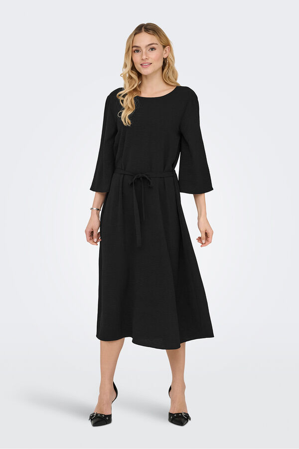 JDY Vestido midi manga 3/4 preto