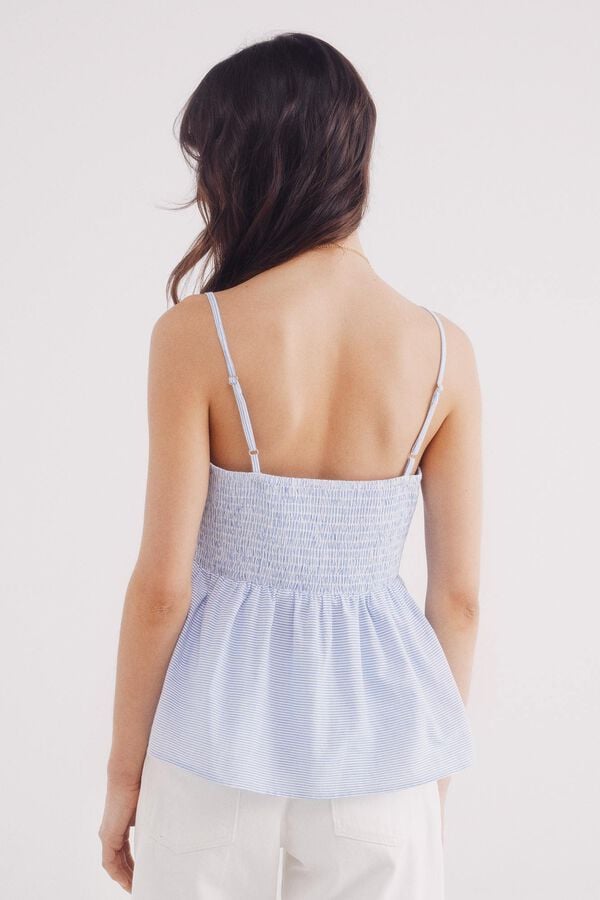 Springfield Top riscas com decote em renda azul