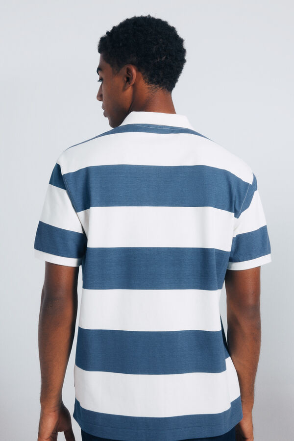 Springfield Polo piqu&eacute; riscas larga regular fit azul