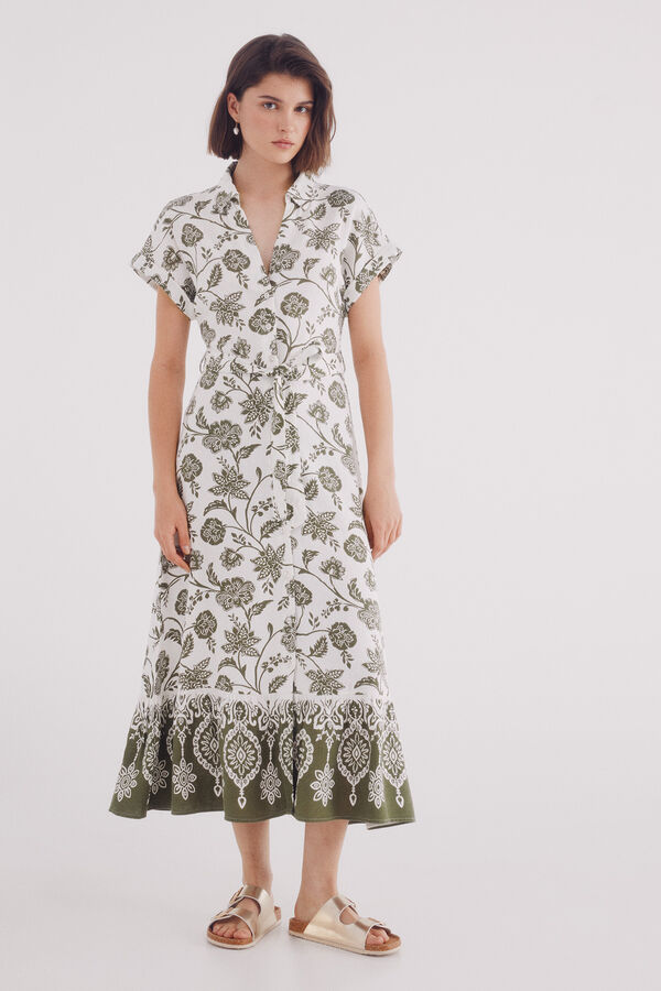 Springfield Vestido camisa com uma borda por baixo cru