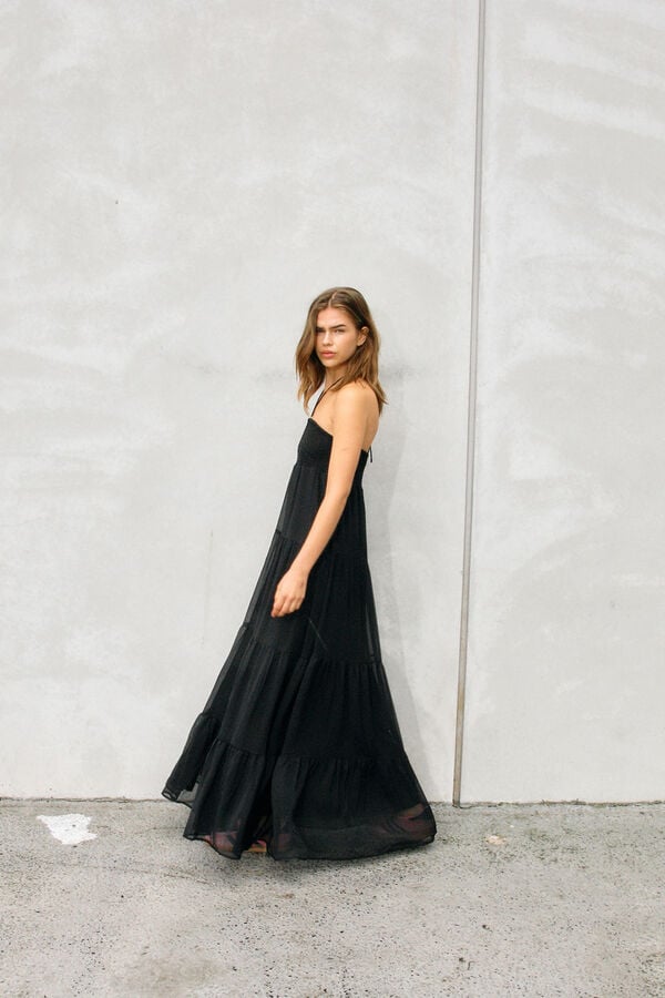 Noisy May Vestido largo vaporoso maya abeja negro